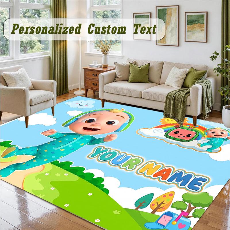 Crystal Velvet Square Rug Custom NameCocomelon Pattern Non Slip Home Floor Decor Rug