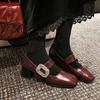 New mid-heel fashion single shoes women's round head non-slip beef tendon sole square heel buckle leather women's shoes wear small leather shoes in 