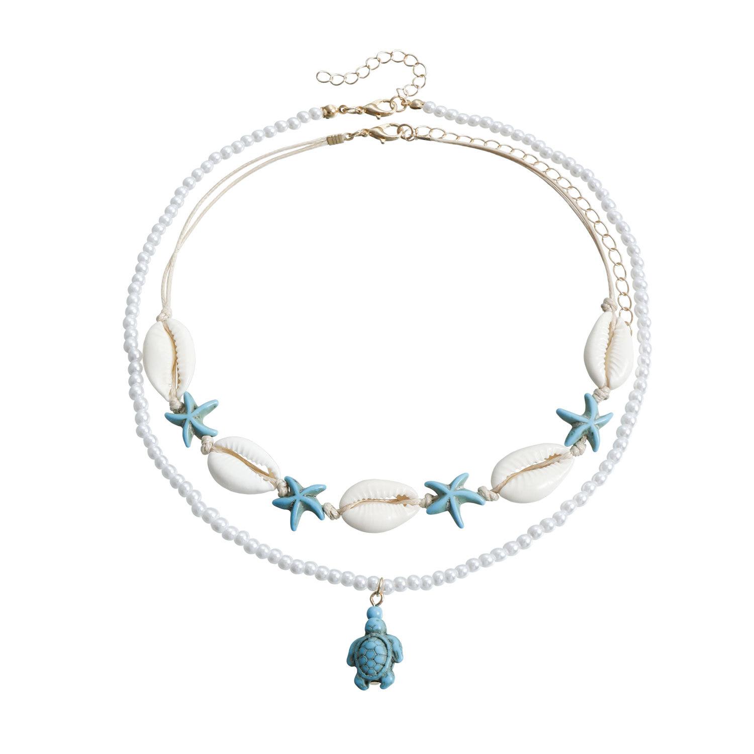 

Ожерелье ручной работы в стиле шабогем, плетеное в виде узелка, ожерелье с подвеской в виде ракушки, морской звезды и черепахи в океаническом стиле для женщин золотой