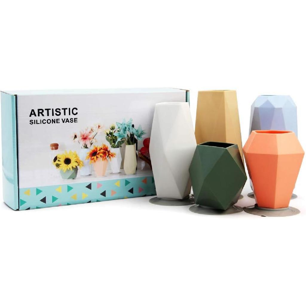 Geometric Silicone Flower Vase Set for Children Flower Arrangement, Modern Decorative Flower Vase for Home Decor, Living Room, Table, Office,