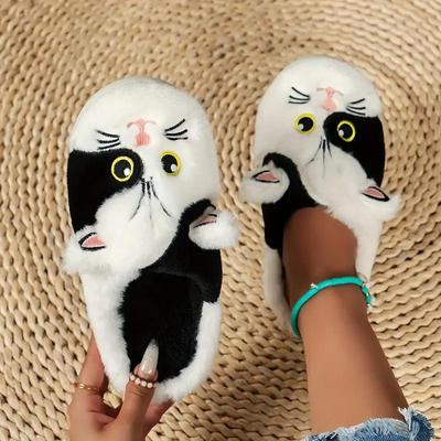 Mode Frauen süße Katze Winter Hausschuhe Innen Schlafzimmer weichem Plüsch warme Hause Schuhe Casual Slip auf flachen Folien