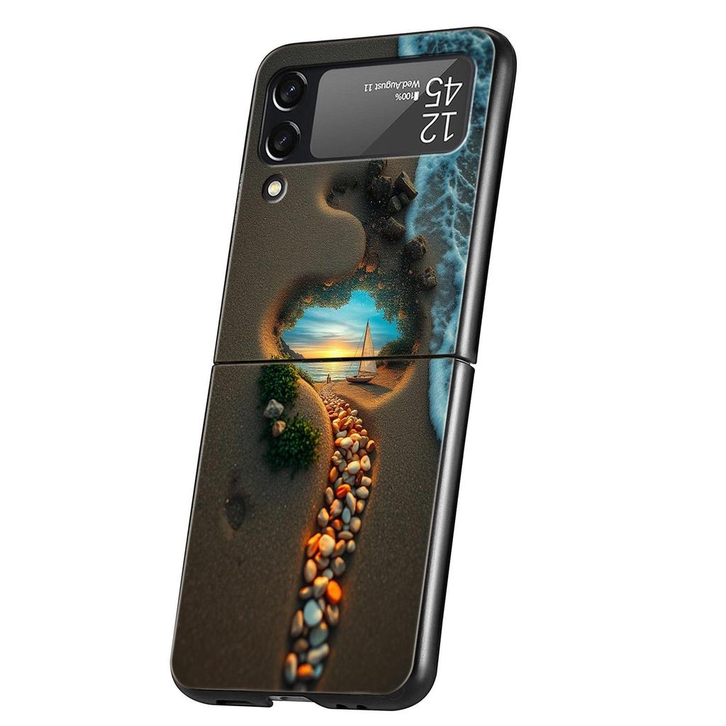 Ocean Coastal Seashell Seaweed Pattern Hard PC Phone Case For Samsung Galaxy Z Flip 7 6 5 4 Black Cover For Galaxy Z Flip3 Shell