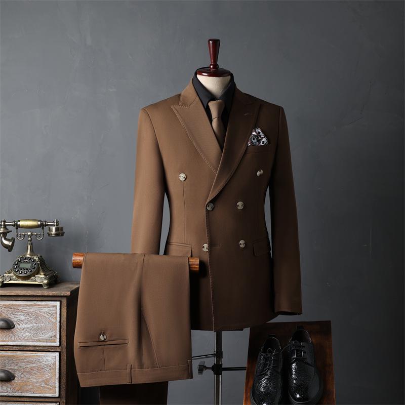Men's Double-Breasted Three-Piece Suit for Weddings and Formal Events