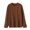 Women's Retro Cable Knit Cashmere Sweater – Round Neck, Rolled Hem, Thick, Loose, and Cozy for Autumn and Winter.