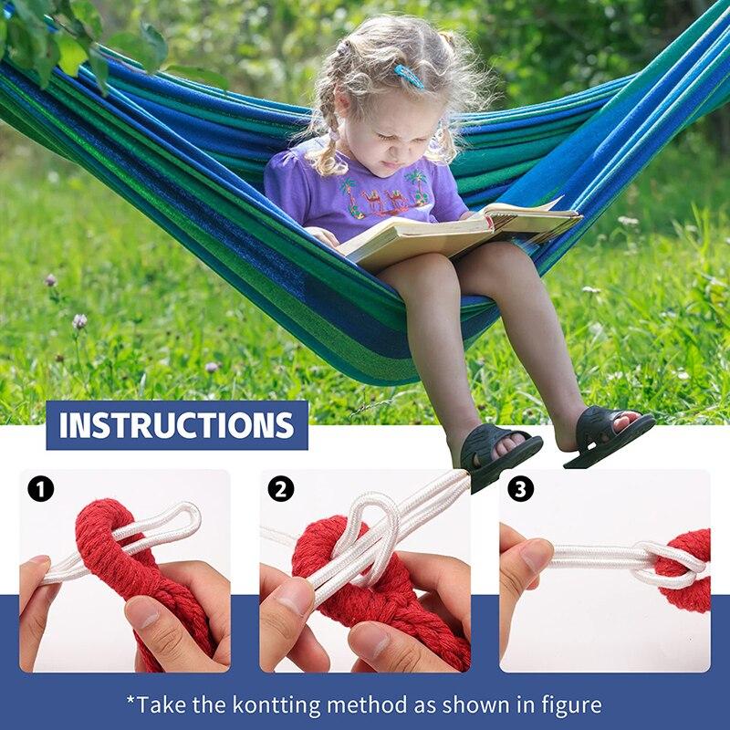 2PCS Portable Colorful Striped Camping Hammock With Storage Bag And Tree Knot Anti Rollover Design, Suitable For Outdoor Camping