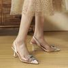 Rhinestone Pointed High-heeled Sandals New Transparent Splicing Square Buckle Temperament Bag Head Thin-heeled Sandals
