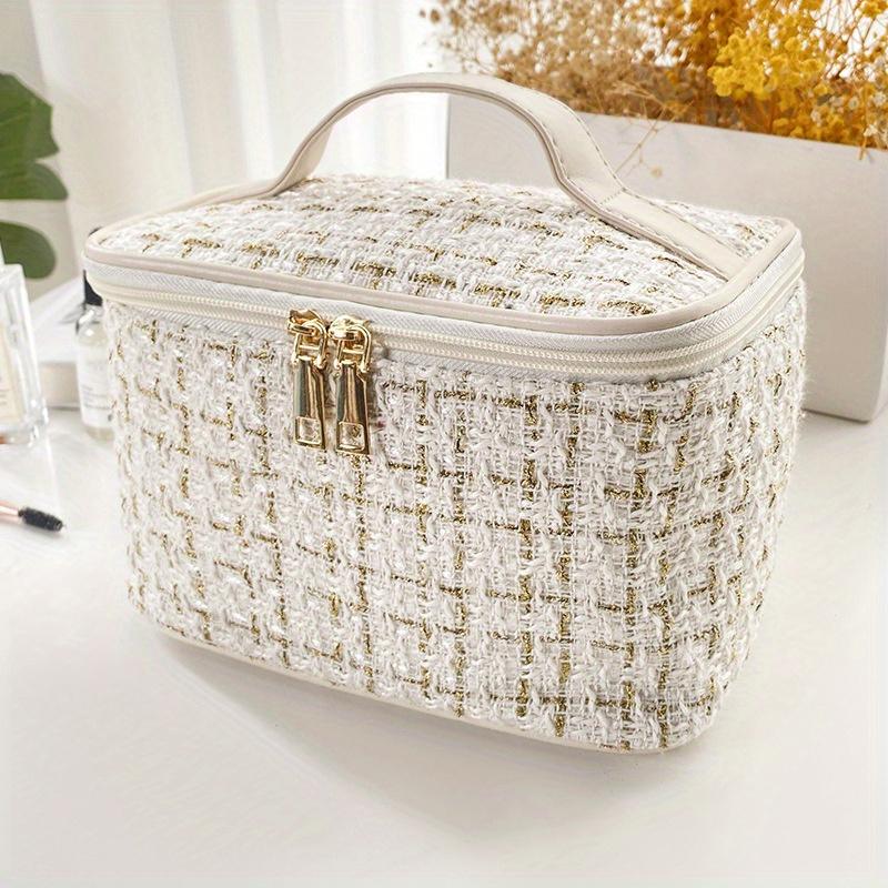 

Large Capacity Woven Travel Makeup Bag - Makeup Storage Bag, Toiletries Storage, Travel Accessories білий