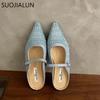 Fashion SUOJIALUN 2025 Summer New Women Slipper Fashion Weave Hemp Slip On Mules Shoes Soft Flat Heel Outdoor Dress Sandal Shoes