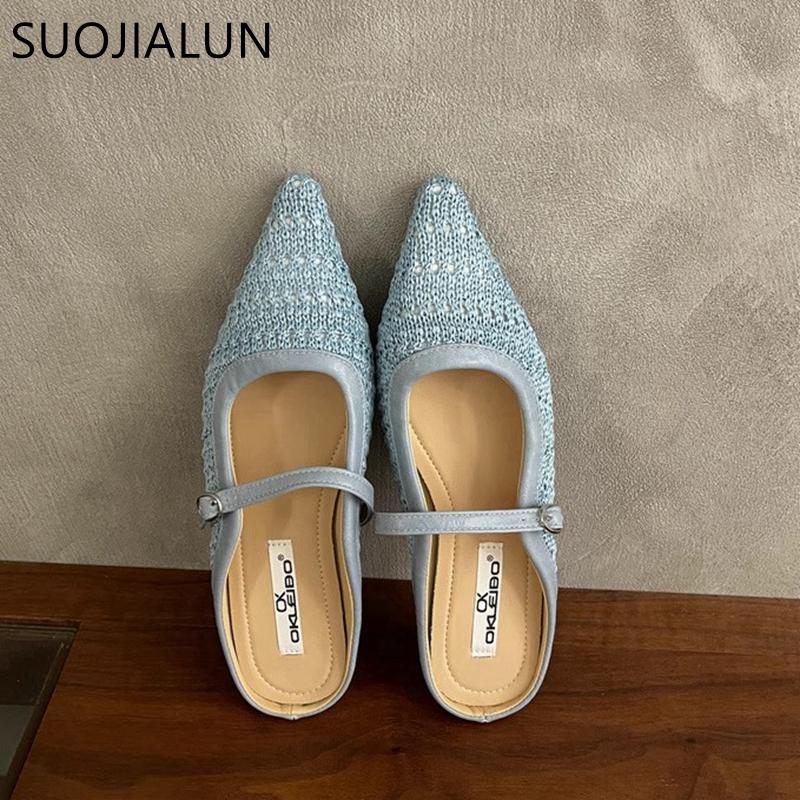 Fashion SUOJIALUN 2025 Summer New Women Slipper Fashion Weave Hemp Slip On Mules Shoes Soft Flat Heel Outdoor Dress Sandal Shoes