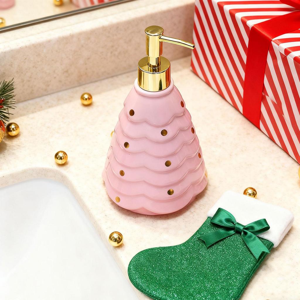 Xmas Tree Hand Soap Liquid Dispenser Lotion Dispenser Christmas Decor Container for Laundry Room Bathroom Vanity Washroom