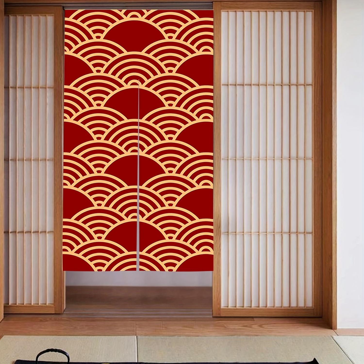 

1pc Vintage-Inspired Linen Door Curtain, 31.5 x 59 Inches, Classic Red Wavy Arc Pattern, Sateen Weave, Decorative for Bedroom or 65x100cm26x39in