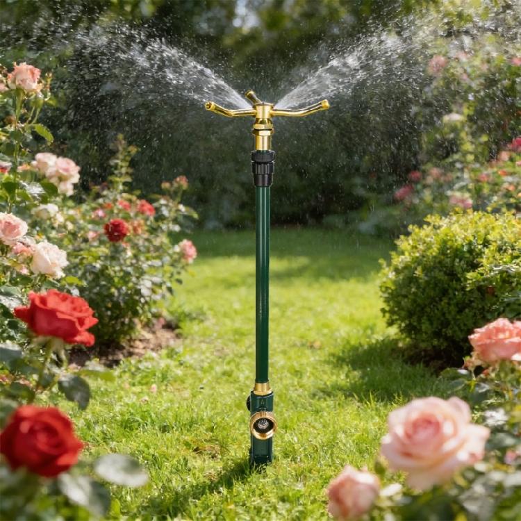 Irrigatore a 3 bracci in metallo espandibile con movimento a 360 gradi per irrigazione uniforme di giardini e prati