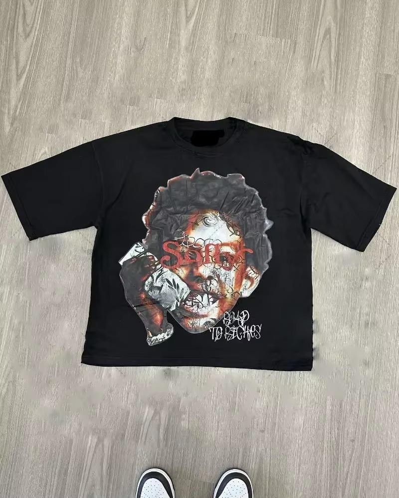 Vintage Trendy Spikyhair Bigmouth Sparklyteeth Graphic Tee Cotton Unisexs Unisexs Tshirt Y2k Streetwear