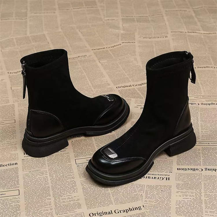 

Модные женские платформенные ботинки 2025 Новые осенне-зимние уличные нескользящие короткие ботинки Удобная обувь на среднем каблуке для увеличения роста 40