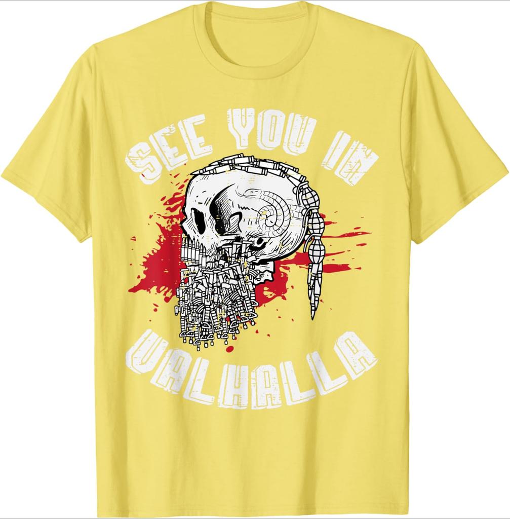 Nordic Warriors See You In Valhalla Norse Mythology Pattern Design100 Cotton Oneck Short Sleeve Printed Mens Tshirt