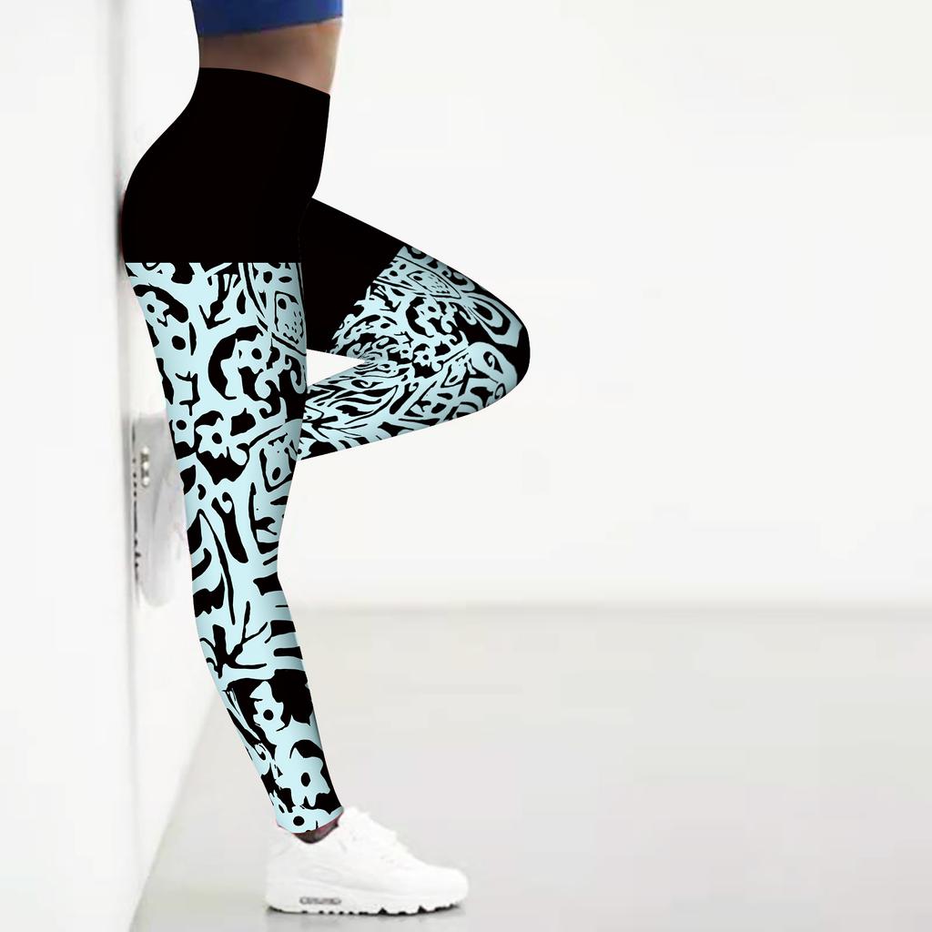 Womens Pink Hollow Flower Prints Stretch Yoga Leggings Fitness Running Gym Sports Active Pants