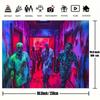 Zombie Revelation Background, 4 Zombies, Blood-stained Walls and Neon Lights, Halloween Party Decorations, Durable Polyester