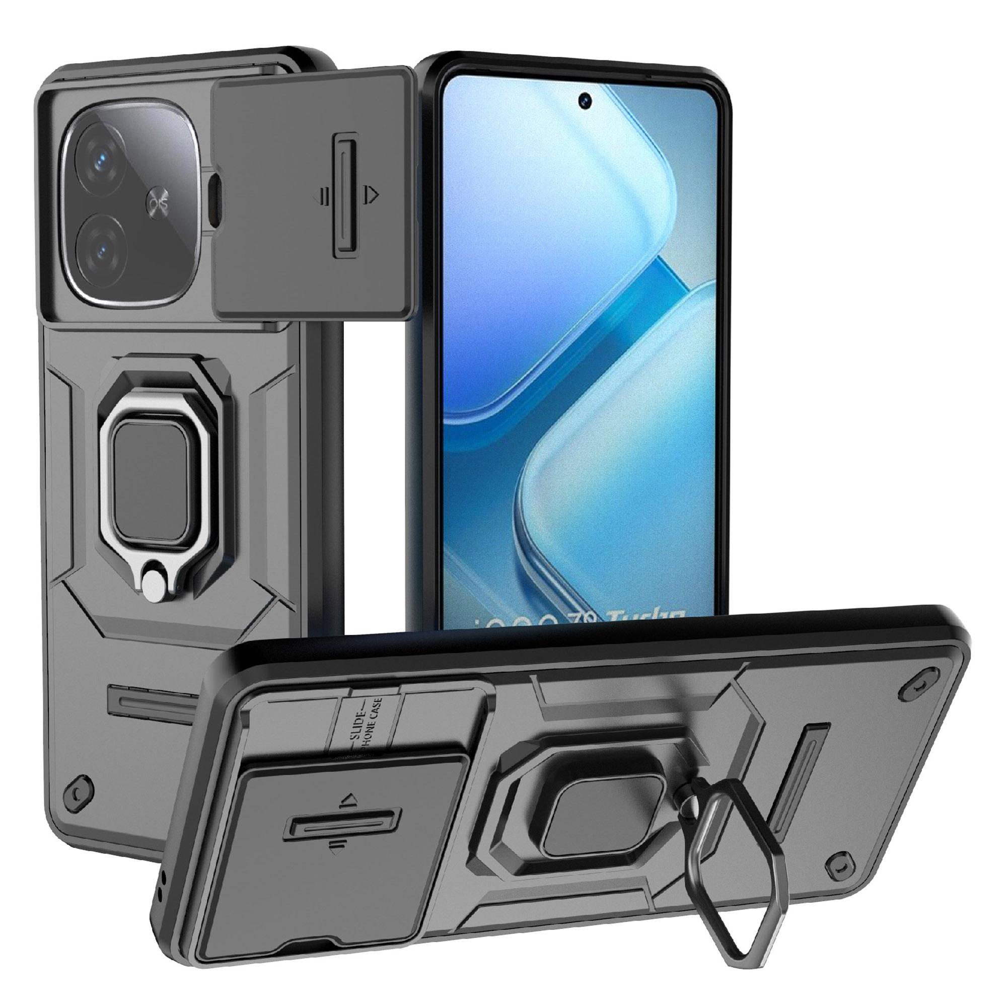 

For vivo iQOO Z9 Turbo 5G Phone Cases Wholesale PC+TPU Kickstand Phone Cover with Lens Lid Black