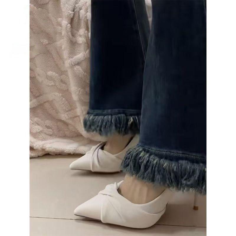 Fashion work professional soft sole versatile pleated single shoes black pointed stiletto high heels women's 2025 autumn and winter new