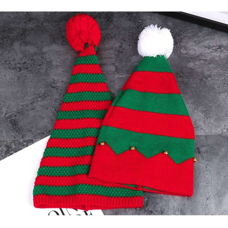 Knitted Red Christmas Woolen Hat Autumn Winter Stripes Warm Girls Gift Festival