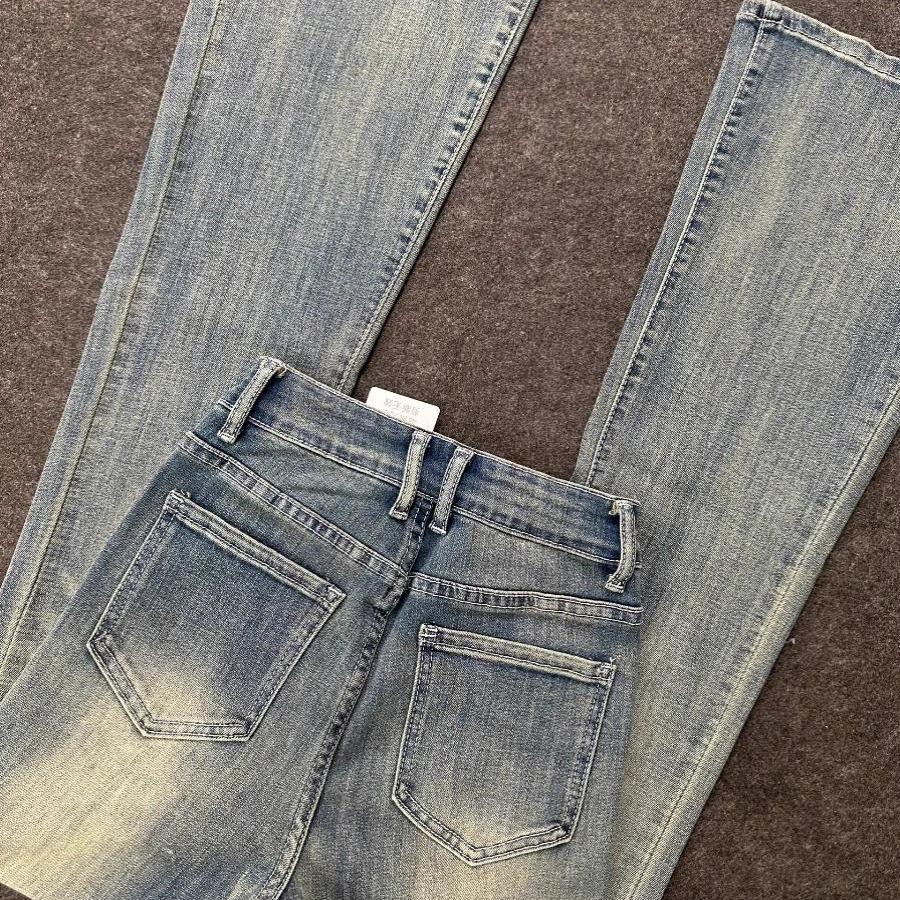 Women's Retro Blue Distressed Micro-Flare High-Waisted Stretch Jeans
