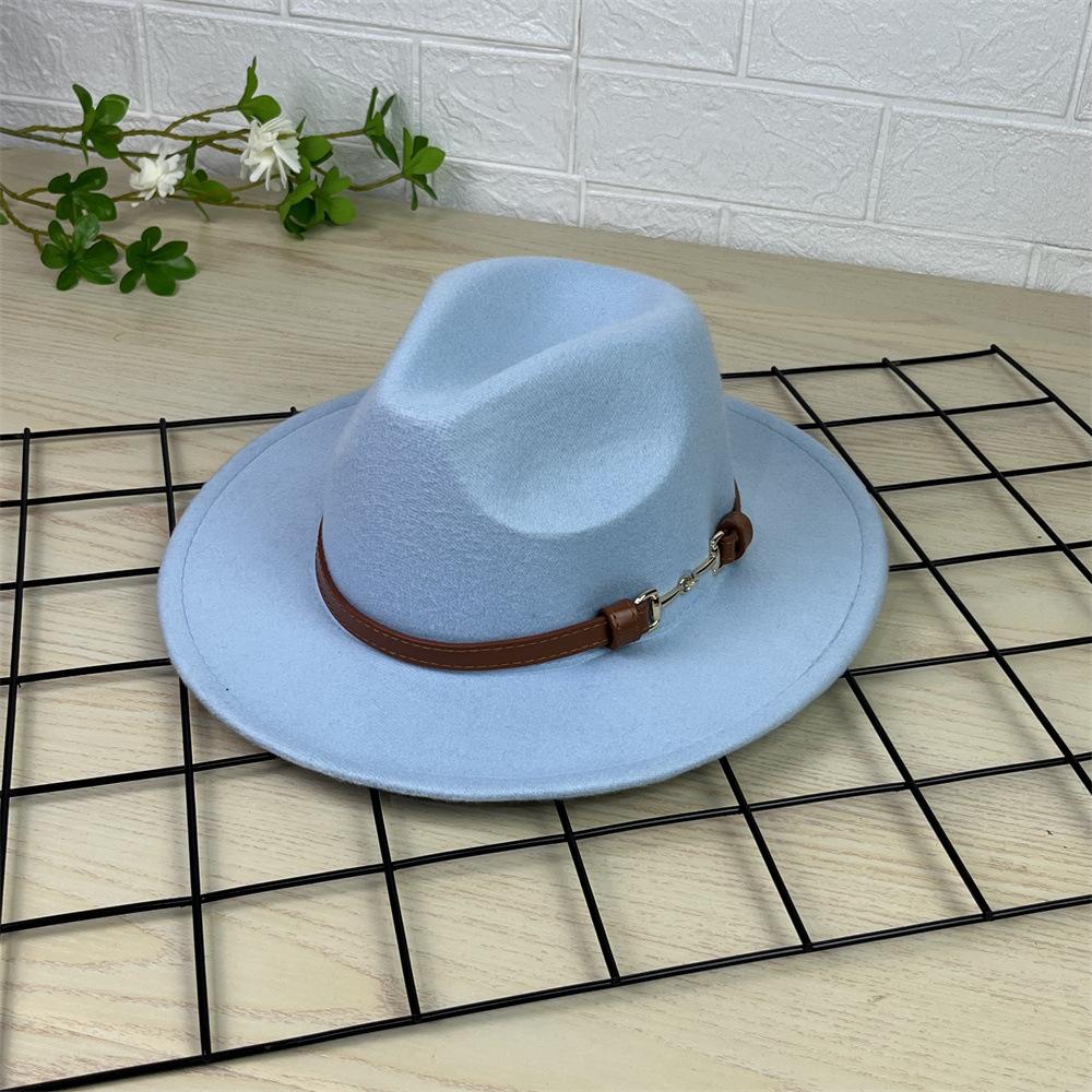 New European and American top hat gentleman's hat flat brim solid color hat retro jazz hat panama belt top hat