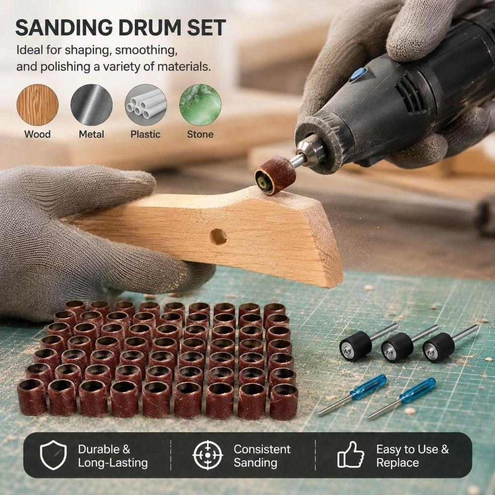 100pcs Multi-Purpose Sanding Drum Set 80 Grit 1/8inch Rotary Tool Sander Rotary Tool Accessories