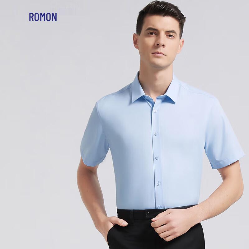 ROMON Men's Machine Washable Ice Silk Cotton Short-Sleeve Business Shirt