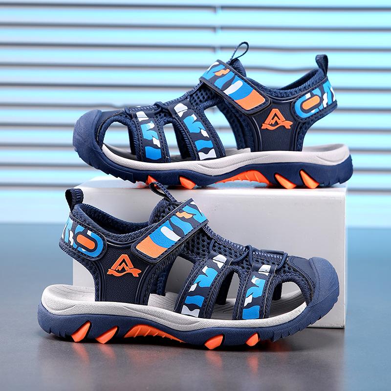 New Sandals Children's Sandals Boys Baotou Sports Sandals Medium and Older Children's Non-slip Buckle Beach Shoes