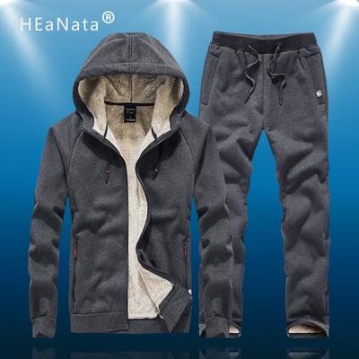 Winter Cashmere Warm Thicken Loose Sports Two -Piece Hoodies Tracksuit Sets Men Sportswear