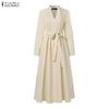 ZANZEA Women Casual Stand Collar Loose Long Sleeve Shirt Dress