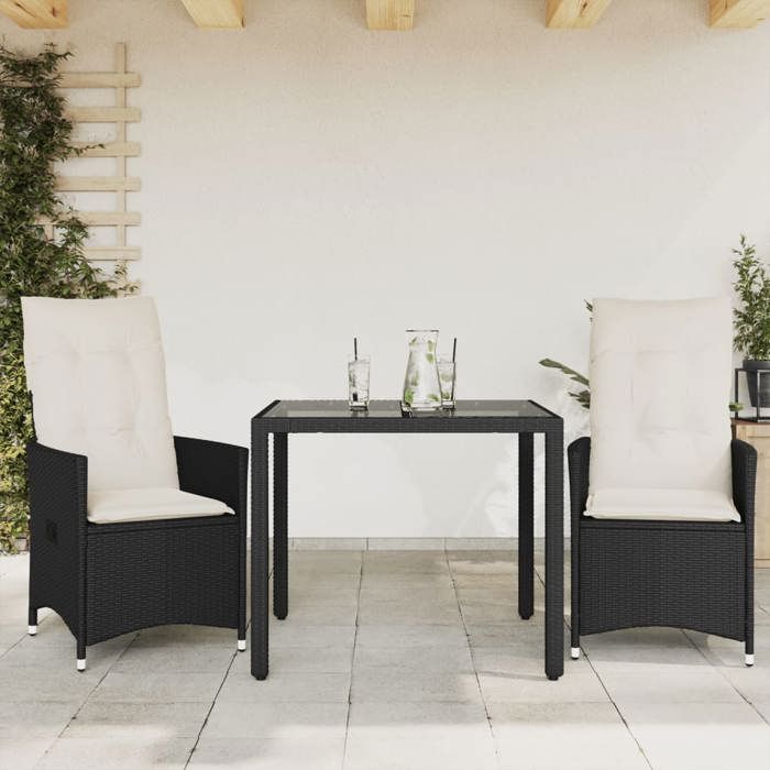 VidaXL 3-piece Bistro Set with Black Wicker Cushions, Garden Bistro Set, Balcony Set, 3276691