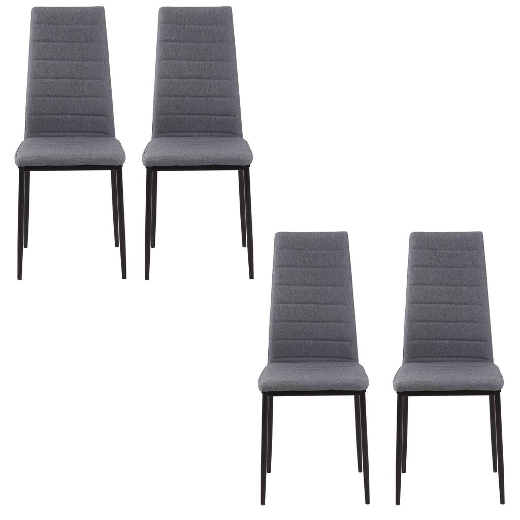 High Back Dining Chairs Modern Upholstered Linen-Touch Fabric Accent Chairs with Metal Legs for Kitchen, Set of 4, Grey