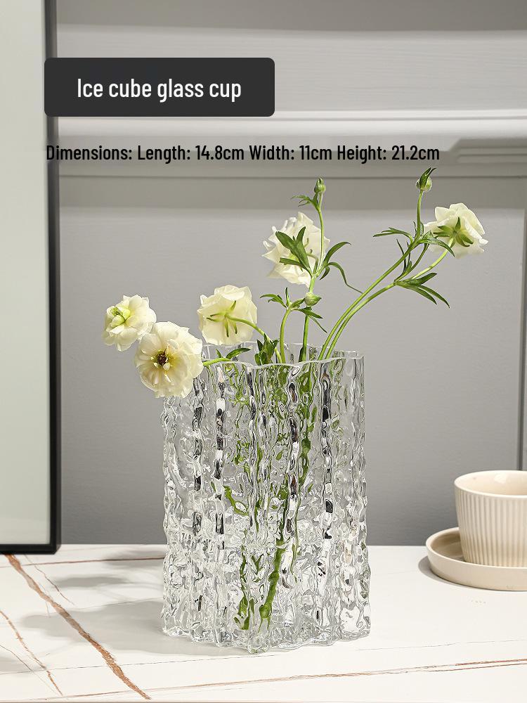 Frosted Nordic Glass Flower Vase - Luxury Glacier Design for Hydroponics Glacier Transparent