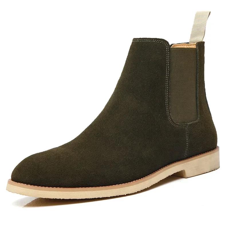 Bottes Chelsea Homme Style Britannique Bottines Cuir Véritable Daim Haute Qualité Chaussures pour Homme Nouvelles Bottes d'Affaires Zapatos Hombre