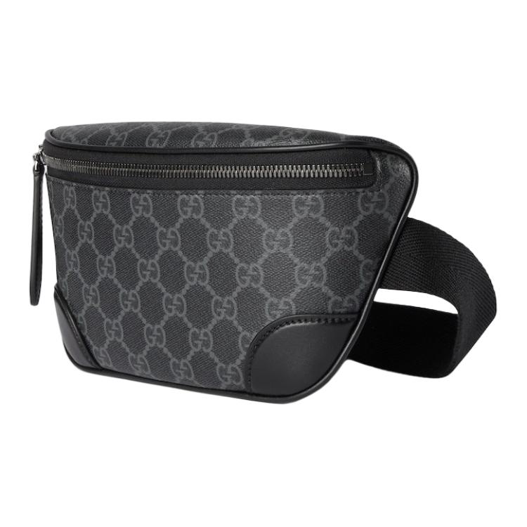 Gucci GG Emblem Adjustable Shoulder Strap Zipper Closure Monogram Coated Fabric Waist Bag Small Men Waist Bag Black 821165-FAED9-1000