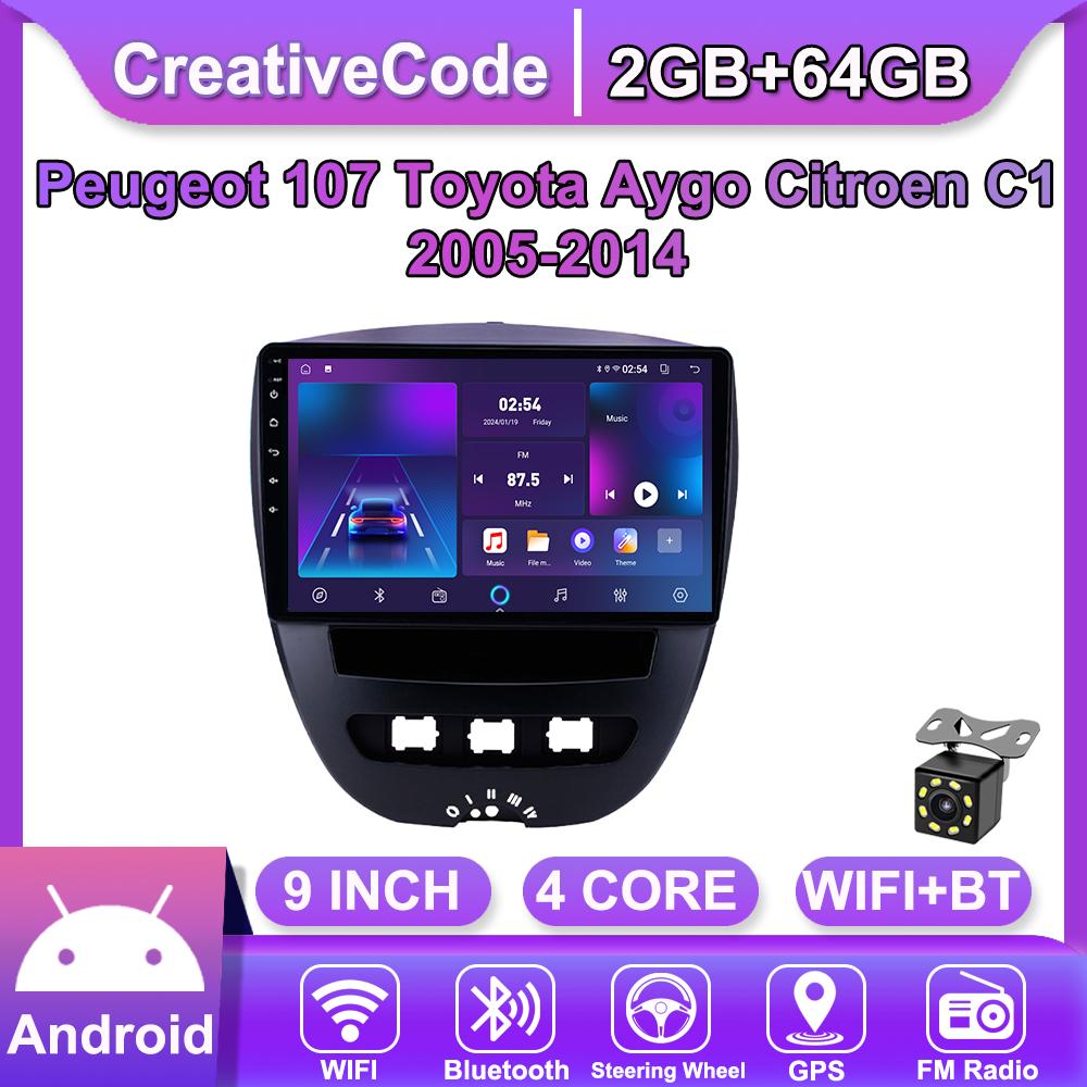Android Car-Play Car Radio For Peugeot 107 Toyota Aygo Citroen C1 2005-2014 Multimedia Player Head Unit Stereo GPS Navigation BT WIFI,2+64GB