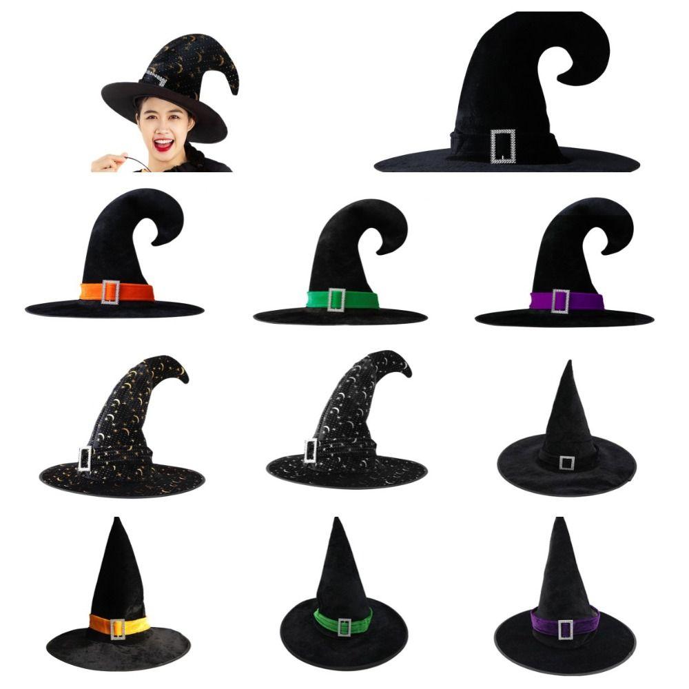 Velvet Halloween Hat Bending Angle Devil Cap Creative Halloween Witch Wizard Hat  Adults
