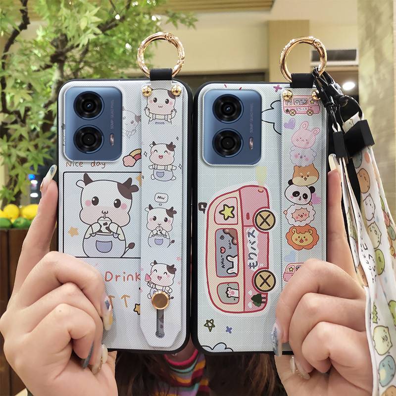 Ring Waterproof Phone Case For MOTO G24 Power Back Cover Anti-dust Durable Wristband Kickstand Protective Lanyard Cute