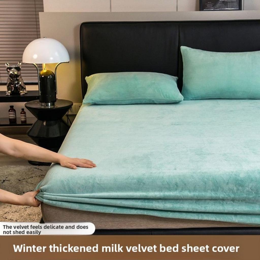 Winter Milk Velvet and Velvet Bed Sheet Single Mattress Cover Coral Velvet Thickened Bed Cover Single Full Package Bed Sheet Protective Cover