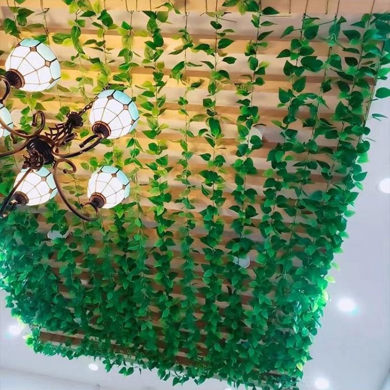 Artificial Rattan Pothos Vine Leaves: Decorative Green Plastic Foliage for Water Pipe and Air Conditioner Covers