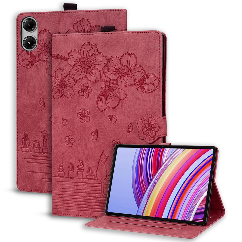For Xiaomi Redmi Pad Pro Case Card Slots Leather Tablet Stand Folio Cover Flower Cat