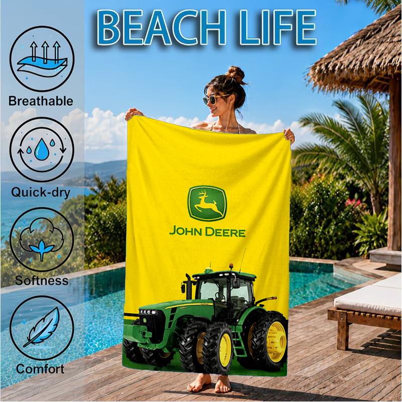 מגבת חוף עם לוגו John Deere, מתייבשת במהירות, קלה לטיפול, מתאימה גם לאימוני כושר וגם לחופשות חוף, ציוד חיוני לספורט
