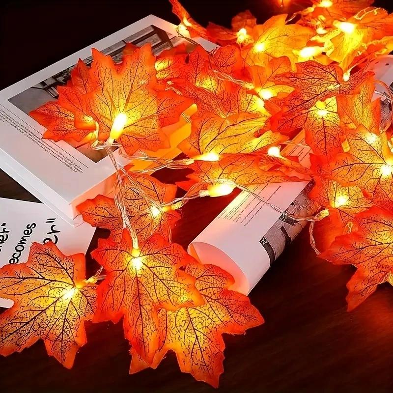 1PC  Halloween Red Maple Leaf Light String,battery Powered(without Battery),used for Autumn Harvest Decoration