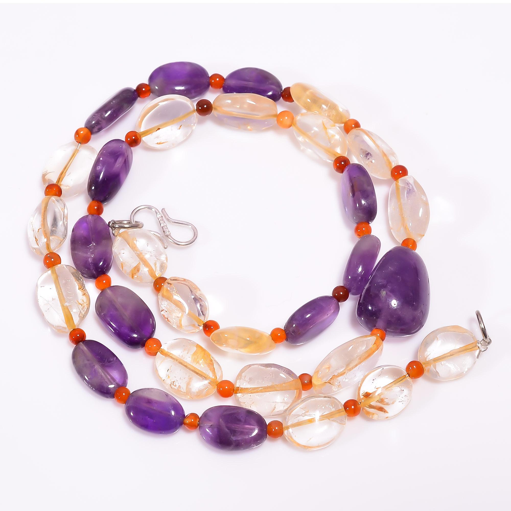 

Natural Amethyst Citrine Carnelian Gemstone Beads Necklace 3-18 mm 18 UB-8026 UB-8026