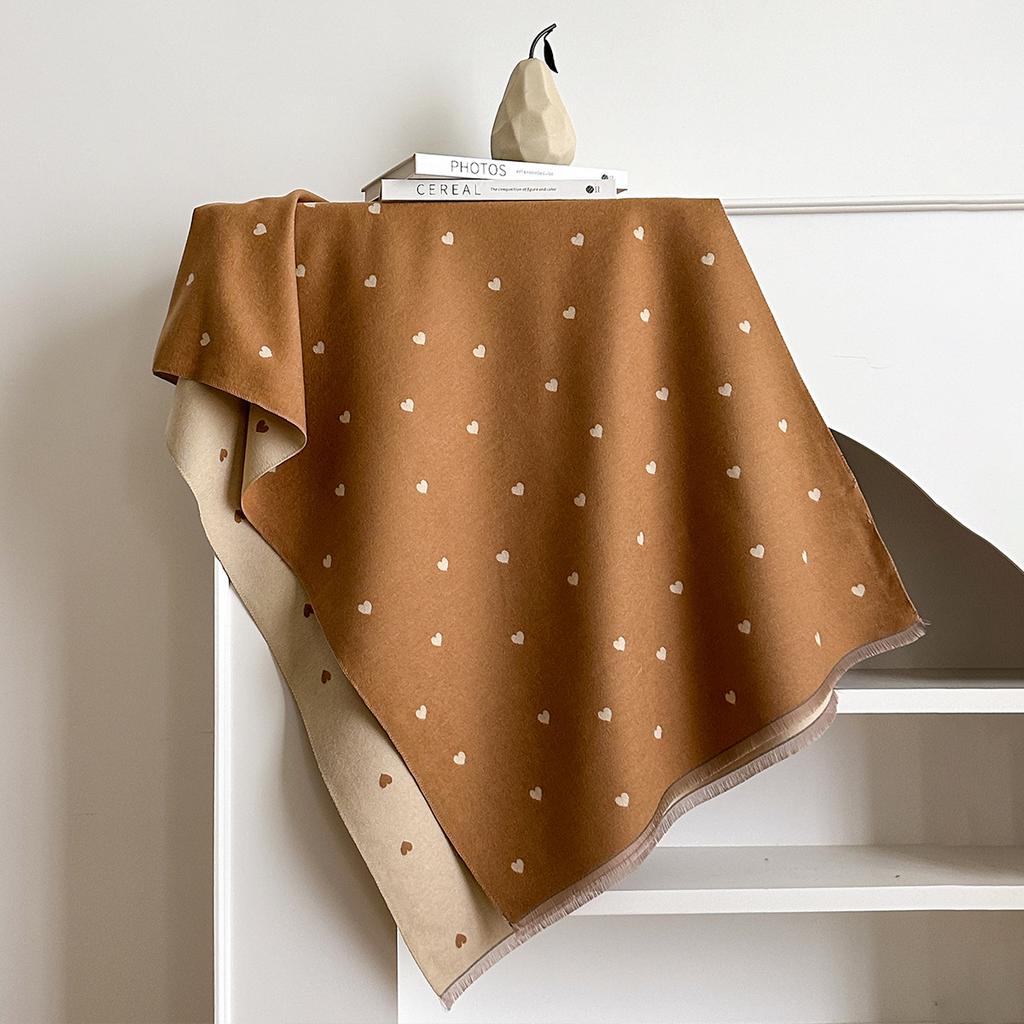 Autumn And Winter Heart-Shaped Texture Matching Double-Sided Women'S Imitation Cashmere Thermal Scarf Air Conditioner Scarf Shawl
