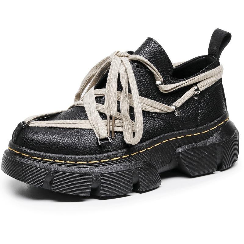

trendy shoes leather low-top shoes black pentagram lace-up platform single shoes heightening shoes 46 чорний