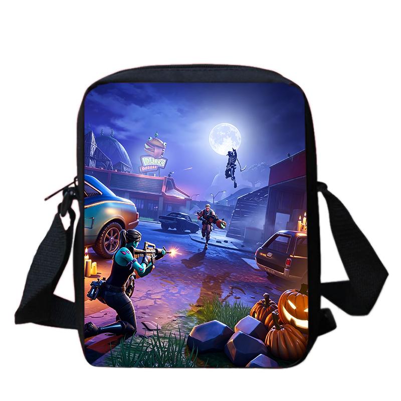 Fortnite Cartoon Lightweight Crossbody Shoulder Bag, Unisex Kids Aged 6-14 Portable Game Print Daily Small Storage Handbag