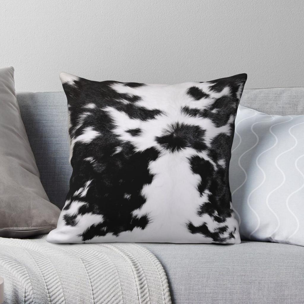Cowhide Black White Square Pillowcase Polyester Linen Velvet Pattern Zip Decorative Throw Pillow Case Room Cushion Cover 45X45