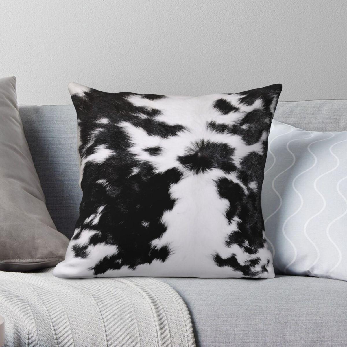 Green Harvest Unisex Black/White Cowhide Square Pillowcase Polyester Linen Velvet Pattern Zip Decorative Throw Pillow Case Room Cushion Cover 45X45